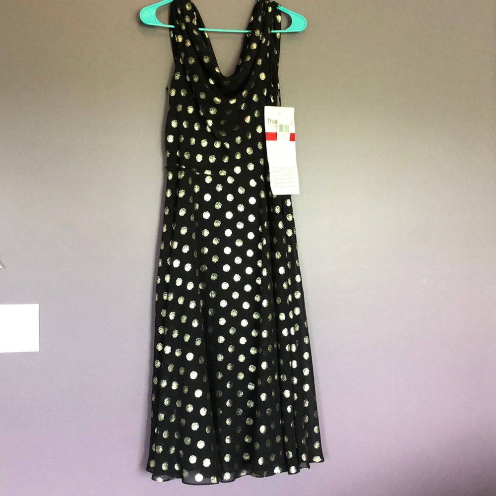 Black and gold polka dot dress